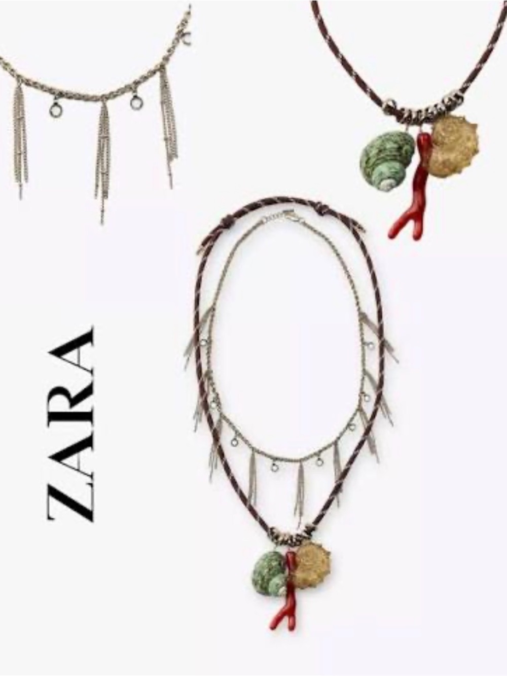 Zara Viral Shell Charm Necklace Coastal Beachy Statement Jewelry